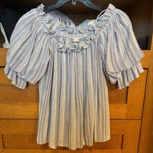 LoveShackFancy textured stripe puff sleeve top